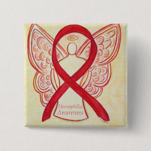 Bóton Quadrado 5.08cm Hemofilia Anjo Vermelho Sensibilização Fita Art