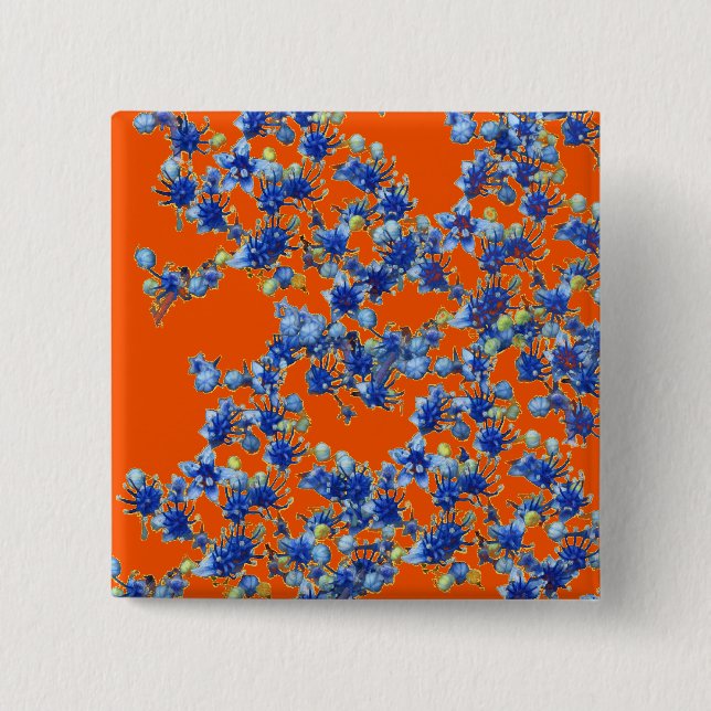 Bóton Quadrado 5.08cm hidrangea laranja e azul (Frente)