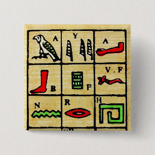 Bóton Quadrado 5.08cm Hieroglyphics egípcios, símbolos alfabéticos