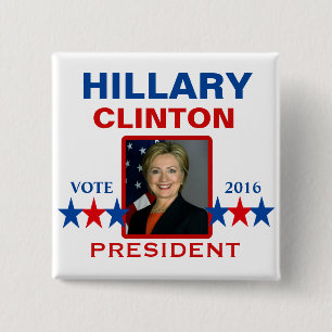 Bóton Quadrado 5.08cm Hillary Clinton para o presidente 2016