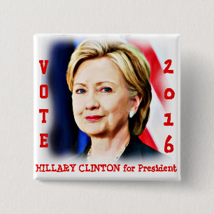 Bóton Quadrado 5.08cm Hillary Clinton, vote em Presidente_