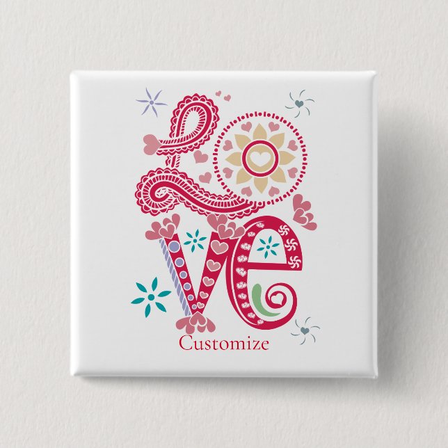 Bóton Quadrado 5.08cm Hippie Groovy - Sinal de Amor Thunder_Cove (Frente)