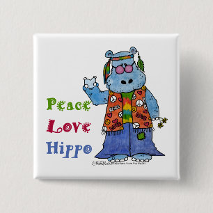 Bóton Quadrado 5.08cm Hippie Hippo-Peace, Love, Hippo