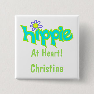 Bóton Quadrado 5.08cm Hippie no Crachá do Nome da Arte Turquesa do Coraç