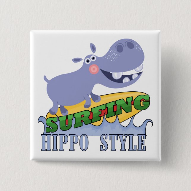 Bóton Quadrado 5.08cm Hippopotamus do surfista (Frente)