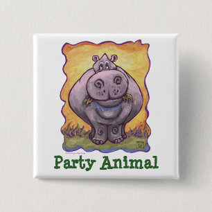 Bóton Quadrado 5.08cm Hippopotamus Party Animal