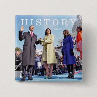 Bóton Quadrado 5.08cm HISTÓRIA: Família Obama na Cerimônia de Inauguraçã