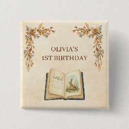 Bóton Quadrado 5.08cm História vintage para primeiro aniversário