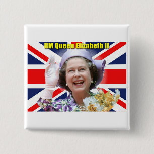 Bóton Quadrado 5.08cm HM rainha Elizabeth II