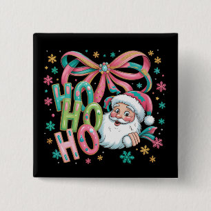 Bóton Quadrado 5.08cm Ho Ho Ho Papai Noel Laço Coquete Retro Natal Festi