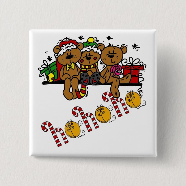 Bóton Quadrado 5.08cm Ho Ho Ho Teddy Bears (Frente)