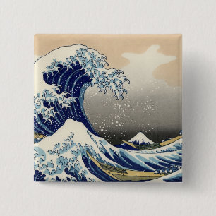 Bóton Quadrado 5.08cm Hokusai: A grande onda de Kanagawa