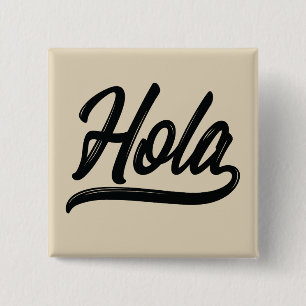Bóton Quadrado 5.08cm Hola Script (Preto)