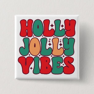 Bóton Quadrado 5.08cm Holly Jolly Vibes Retro Groovy Feriados de Natal
