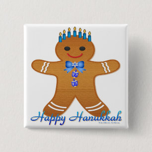 Bóton Quadrado 5.08cm Homem de gengibre da Menorá de Hanukkah feliz