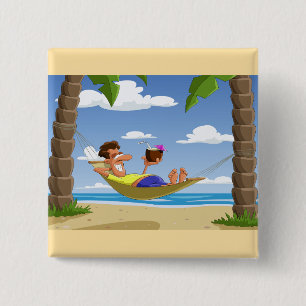 Bóton Quadrado 5.08cm Homem Divertido Relaxando em Rede de Praia