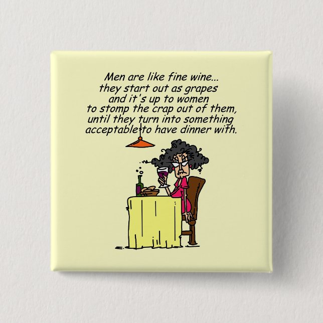 Bóton Quadrado 5.08cm Homens e Inglês Humor do Vinho (Frente)