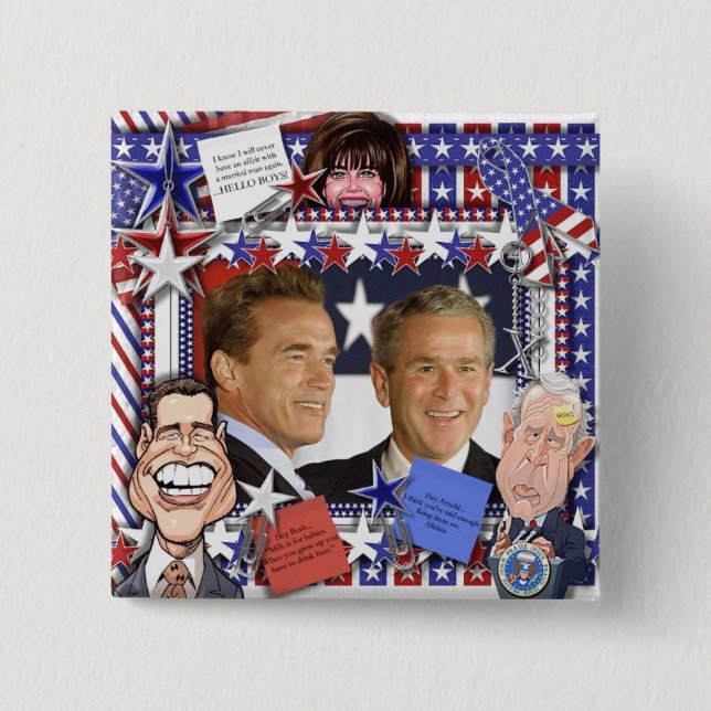 Bóton Quadrado 5.08cm Homens e Monica Lewinsky casados (Frente)