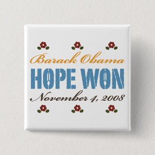 Bóton Quadrado 5.08cm Hope Won Obama Button
