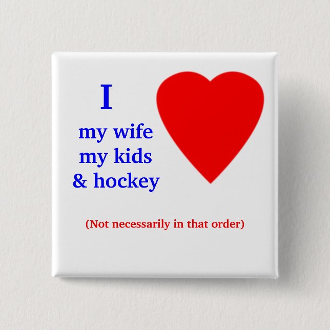 Bóton Quadrado 5.08cm Hóquei mim coração minha esposa (Frente)