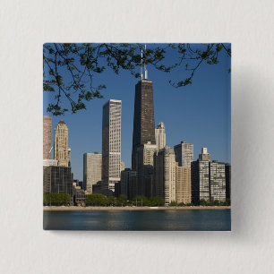 Bóton Quadrado 5.08cm Horizonte de Chicago e Lago Michigan, Lake Shore