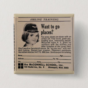 Bóton Quadrado 5.08cm Hospedeiros de bordo do Stewardess do vintage