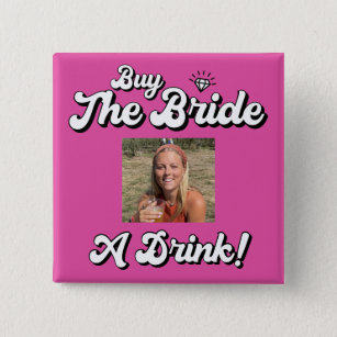 Bóton Quadrado 5.08cm Hot Pink Buy The Bride A Drink QR Code Button