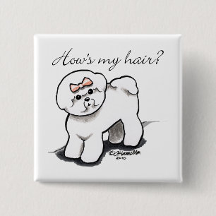 Bóton Quadrado 5.08cm Hows de Bichon Frise meu cabelo