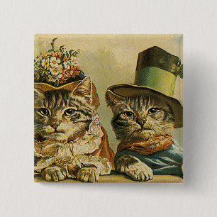 Bóton Quadrado 5.08cm Humor do vintage, gatos do noivo da noiva do