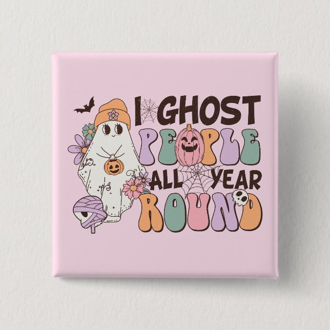 Bóton Quadrado 5.08cm I Ghost Pessoas Halloween (Frente)