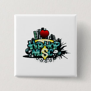Bóton Quadrado 5.08cm I Heart Hip Hop Music