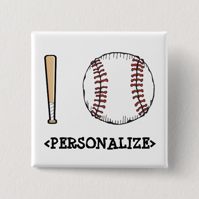 Bóton Quadrado 5.08cm I Love (Baseball),<PERSONALIZE> (Frente)