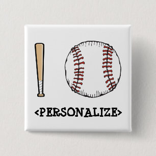 Bóton Quadrado 5.08cm I Love (Baseball),<PERSONALIZE>
