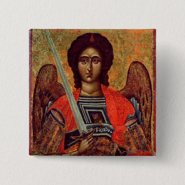 Bóton Quadrado 5.08cm Ícone do anjo Michael, grego, século XVIII (Frente)