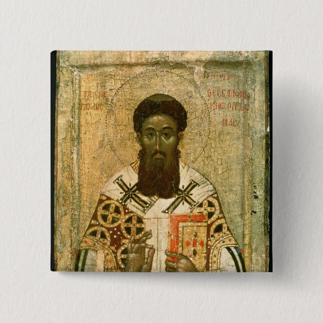 Bóton Quadrado 5.08cm Ícone do arcebispo de St Gregory de Tessalónica (Frente)