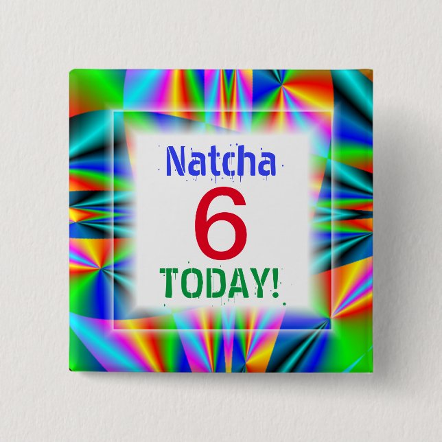 Bóton Quadrado 5.08cm Idade Personalizável das Cores do Arco-Íris (Frente)