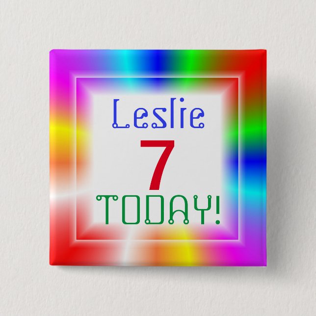 Bóton Quadrado 5.08cm Idade Personalizável do Arco-Íris (Frente)