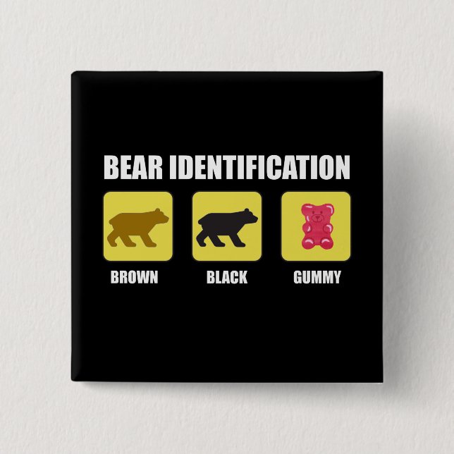 Bóton Quadrado 5.08cm Identificação de Urso Engraçado (Frente)