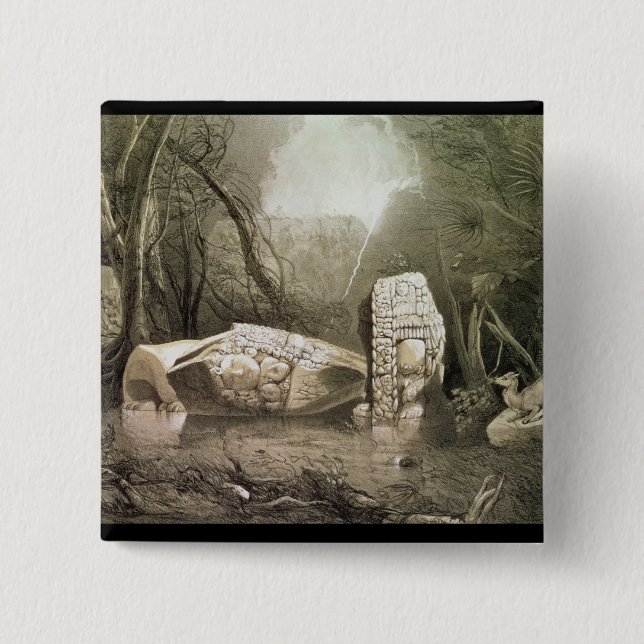 Bóton Quadrado 5.08cm Ídolo maia quebrado em Copan, Guatemala (Frente)