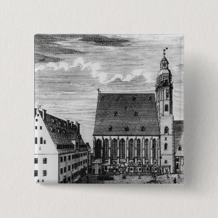 Bóton Quadrado 5.08cm Igreja e escola de St Thomas em Leipzig, 1723