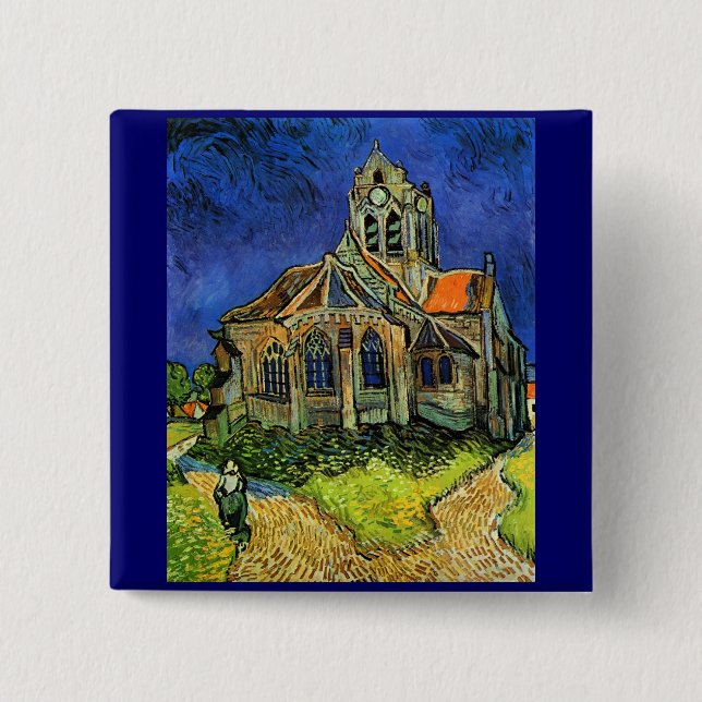 Bóton Quadrado 5.08cm Igreja em Auvers Van Gogh Fine Art (Frente)