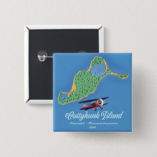 Bóton Quadrado 5.08cm Ilha de Cuttyhunk Gosnold, mapa de Massachusetts