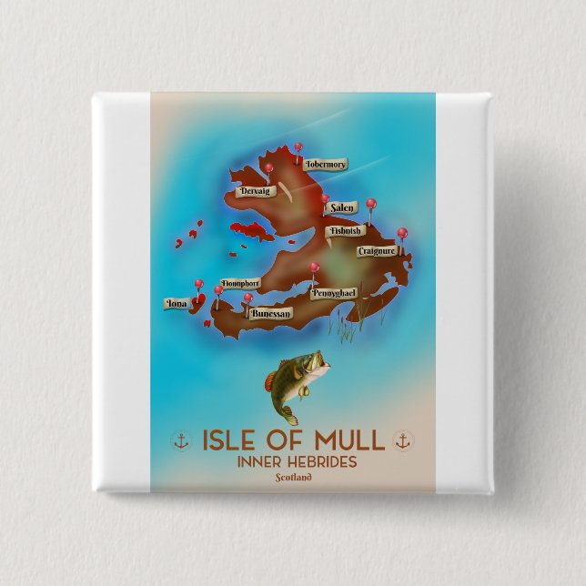 Bóton Quadrado 5.08cm Ilha de Mull Hébridas Interiores Escócia Mapa Anti (Frente)