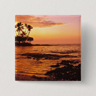 Bóton Quadrado 5.08cm Ilha Grande, Havaí. Pôr do sol, Big Island Havaí.