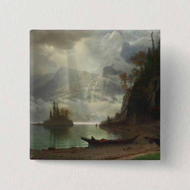 Bóton Quadrado 5.08cm Ilha no lago (óleo em canvas) (Frente)