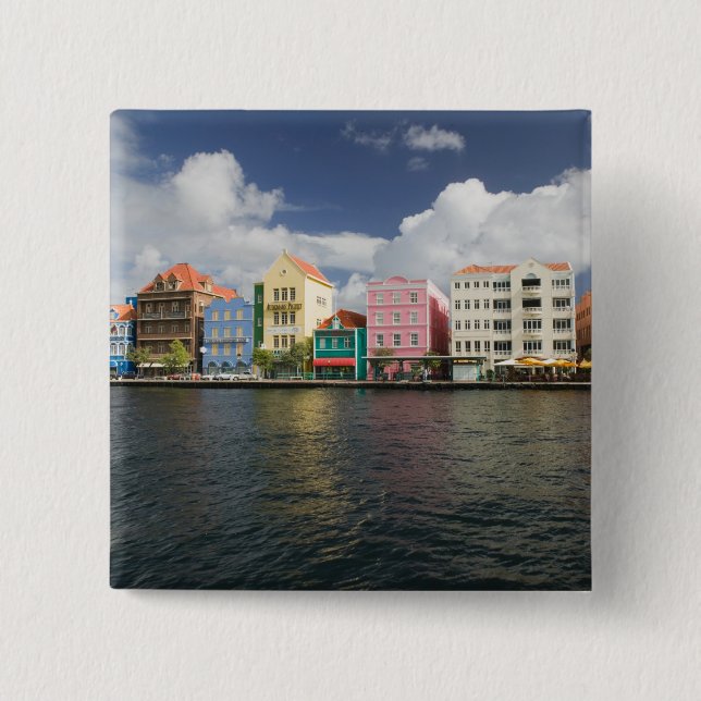 Bóton Quadrado 5.08cm Ilhas ABC, CURACAO, Willemstad: Frente Marítima (Frente)