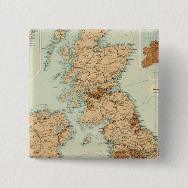 Bóton Quadrado 5.08cm Ilhas Britânicas — caminho de ferro e mapa industr (Frente)