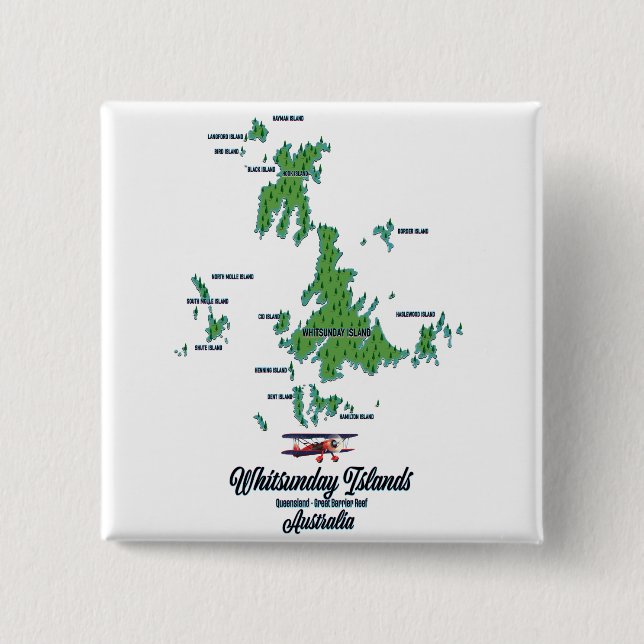 Bóton Quadrado 5.08cm Ilhas Whitsunday Austrália mapa pôster (Frente)