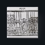 Bóton Quadrado 5.08cm Iluminando o Menorah<br><div class="desc">A iluminação da escola judaica o Menorah (woodcut) situado em um colecção privada.</div>