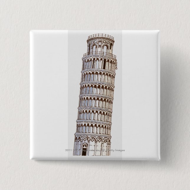 Bóton Quadrado 5.08cm Ilustração da torre de Pisa (Frente)